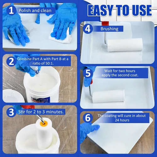 Miniatura 7 de Kit de reacabado de bañera y azulejos, pintura blanca semibrillante de 35 onzas con herramientas para bañera, fregadero y encimera para baño