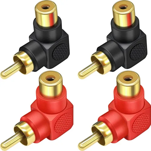 Miniatura 8 de Conectores RCA macho a hembra en ángulo recto, paquete de 12 adaptadores RCA M/F de 90 grados, codo chapado en oro (6 negros + 6 rojos)