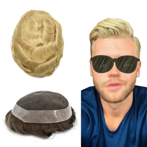 Miniatura 18 de Toupee For Men Real Human Hair Soft Swiss Lace Mens Toupee Hair Replacement System For Men Hairpieces Protesis Capilar Para Hombre 6x8 Medium light