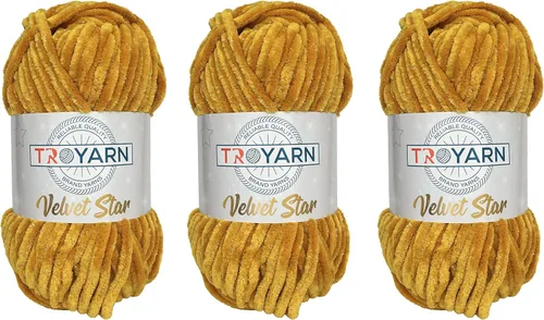 Troyarn Velvet Star (Paquete de 3 Madejas) - Ovillo de felpilla con purpurina plateada para manta de bebé, hilo amigurumi, para ganchillo y tejer,