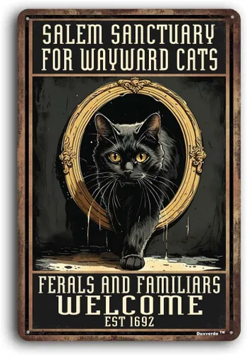 Miniatura 7 de Letrero retro de aluminio de 8 x 12 pulgadas con diseño de gato con texto en inglés «Coffee Because Murder Is Wrong», letreros de cocina de metal