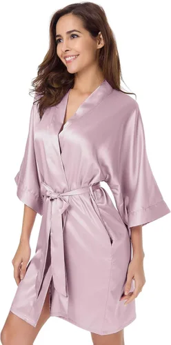 Miniatura 3 de SIORO - Albornoz de satén para mujer, sedoso kimono, para novia, damas de honor, boda, fiesta, salón, corto, XS-XXL