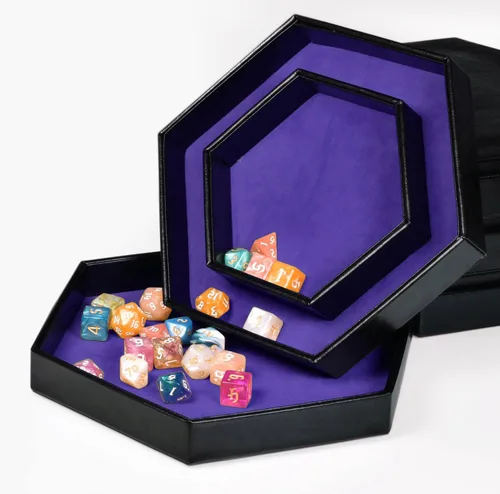 Miniatura 8 de DND - Bandeja de dados hexagonal 2 en 1, material de piel sintética, color verde, compatible con D&D, MTG, Dice Arena
