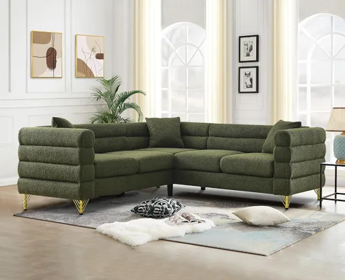 Miniatura 16 de Juego de 2 sofás para sala de estar, cómodo sofá de bouclé con sofá cama y sofá de 3 plazas, sofá tapizado con 2 almohadas y diseño de asiento