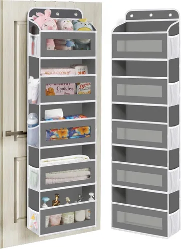 Miniatura 9 de KYEVIS Organizador para colgar sobre la puerta, 5 estantes para colgar en la puerta del armario, con 10 bolsillos de malla, organizador de armario