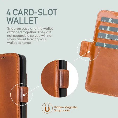 Miniatura 6 de Bayelon Funda para iPhone 13 Pro Max, funda de piel de grano completo, funda magnética con ranuras para tarjetas, función atril (bronceado rústico)