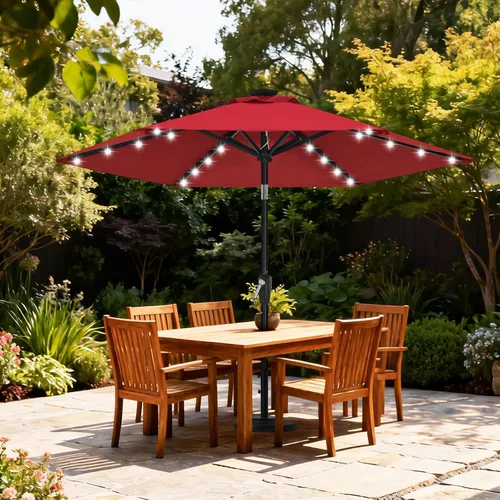 Miniatura 2 de ABCCANOPY Sombrillas solares duraderas para patio con 24 luces LED de 7.5 pies con 6 varillas resistentes (borgoña)