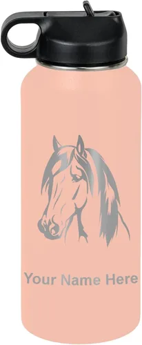 Miniatura 75 de LaserGram Botella de agua personalizada, cabeza de caballo 1, acero inoxidable de doble pared aislada al vacío con popote superior, regalo grabado