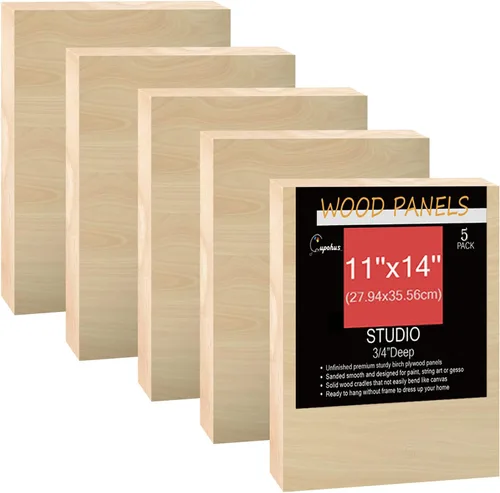 Cupohus Tableros de madera de abedul sin terminar para pintar, 5 paquetes de 3/4 pulgadas de profundidad Cupohus de 11 x 14 pulgadas, paneles de