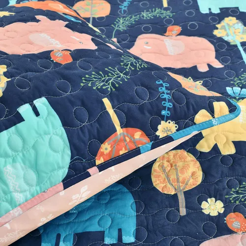 Miniatura 6 de Lush Decor Hygge - Juego de edredón reversible de elefante, tamaño individual, 3 piezas, azul marino y multicolor, juego de ropa de cama para niños
