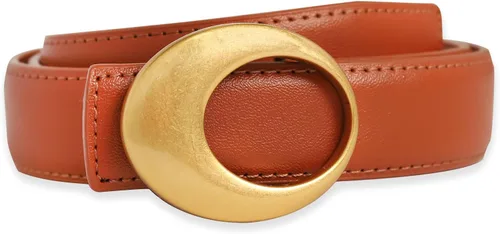 Miniatura 313 de Cinturón de cuero clásico con hebilla de metal para mujer con vestido de jeans