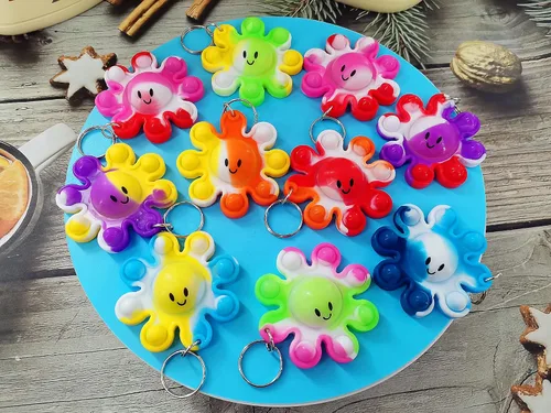 Miniatura 7 de Paquete de 24 llaveros de pulpo a granel para ansiedad a granel para adolescentes y niños, suministros de fiesta de cumpleaños, regalos de aula