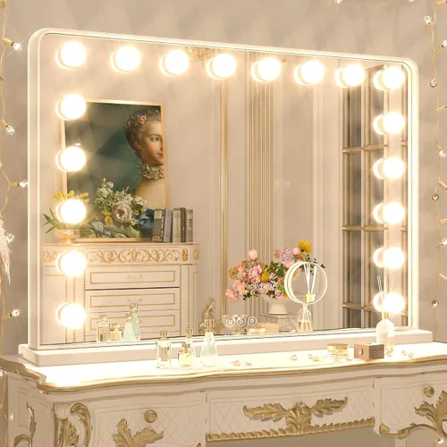 Miniatura 8 de Keonjinn Espejo de tocador Hollywood con luces y altavoz Bluetooth, 15 bombillas reemplazables, espejo de maquillaje con 2 bombillas de repuesto, 3