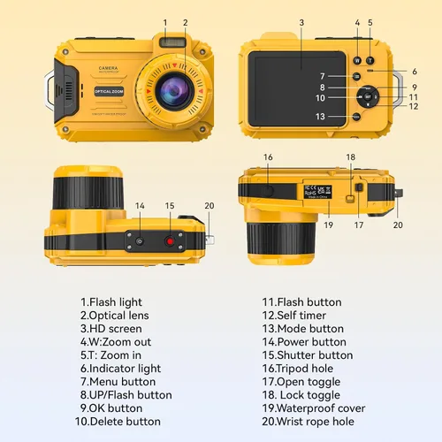 Miniatura 7 de Cámara subacuática, 2.7K 56MP 33FT Cámara digital impermeable con zoom óptico 6X y zoom digital 4X Pantalla IPS de 2.8 pulgadas, ideal para snorkel