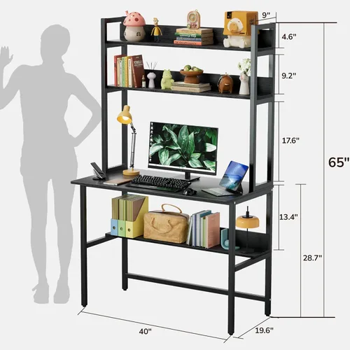 Miniatura 3 de Aquzee Escritorio para computadora con gabinete, escritorio de 40 pulgadas de ancho x 19.6 pulgadas de profundidad con estantes, escritorio alto