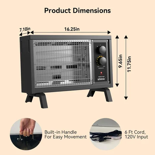 Miniatura 6 de Shinic Calentadores radiantes para uso en interiores para habitaciones grandes, calentador eléctrico de calentamiento rápido de 1500 W/750 W