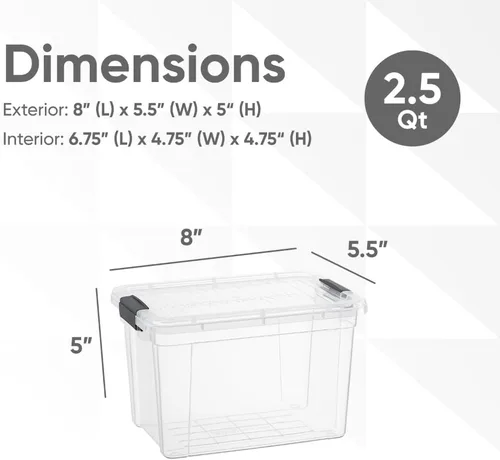 Miniatura 2 de Superio Caja de almacenamiento transparente con tapa, contenedores de plástico de 2.5 cuartos de galón para organizar, cajas apilables, sin BPA,