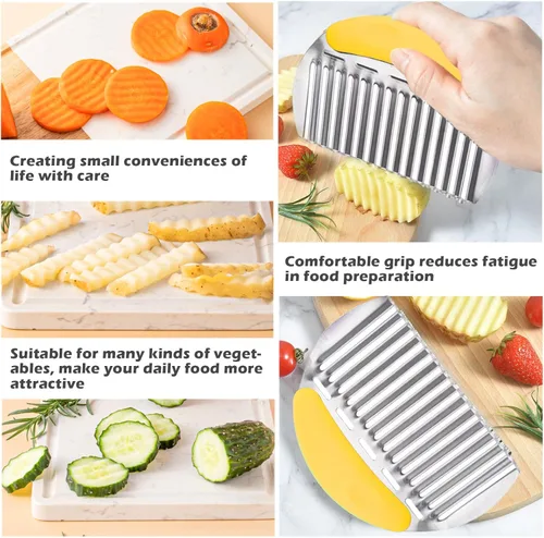 Miniatura 5 de JAYVAR Cortador de arrugas grande para papas, cortador de arrugas de verduras de acero inoxidable, versátil picador ondulado de verduras para bordes