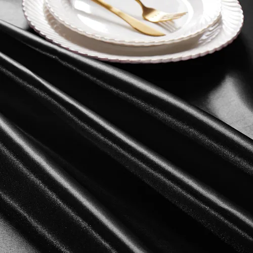 Miniatura 5 de KKJIAF Paquete de 1 mantel de satén negro de 58 x 102 pulgadas, rectangular, brillante, sedoso y suave, para decoración de banquete de boda, fiesta