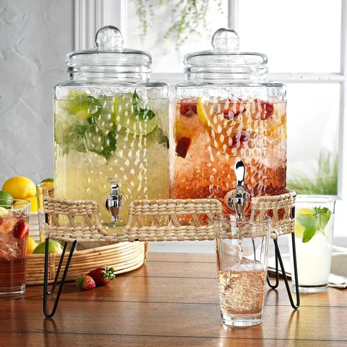 Miniatura 11 de Dispensadores de bebidas de vidrio de 3 galones para fiestas, dispensadores de jarras Mason clásicos con tapa de vidrio con asa y espiga 100% a