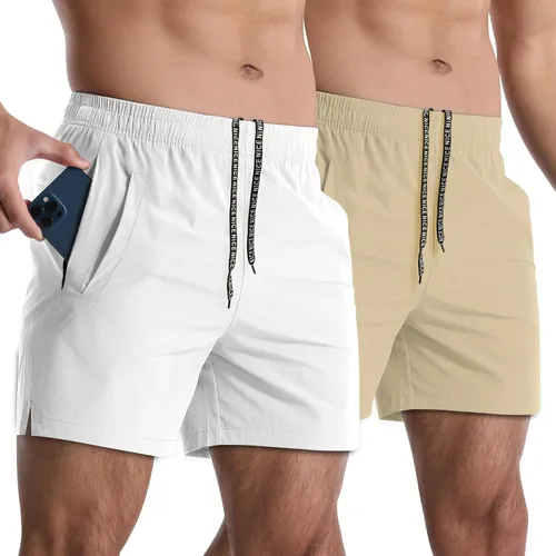 Miniatura 11 de Paquete de 2 pantalones cortos deportivos para hombre de 5 pulgadas, de secado rápido, pantalones cortos de entrenamiento para gimnasio, ligeros