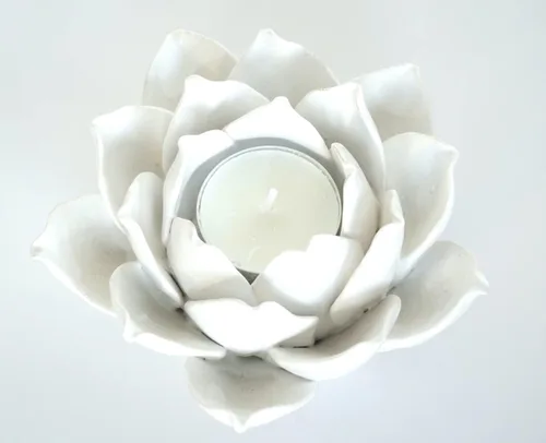 Miniatura 7 de Cerámica Lotus Petals Style Flower Candle Holder Tea Lights Holder Hogar & Decoración de mesa (blanco)