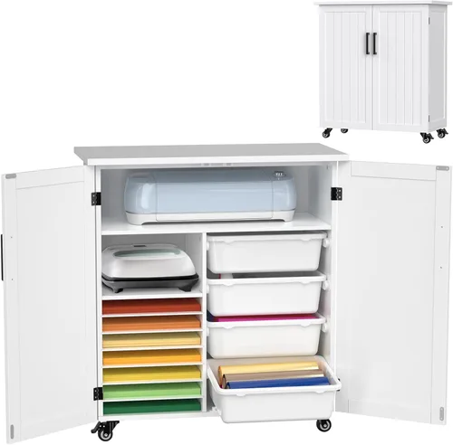 GDLF Carrito de Manualidades Compatible con Máquina Cricut Mesa para Cricut con Gabinete de Almacenamiento Carrito Rodante con Cajones Diseñado para