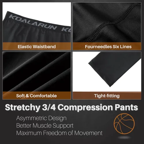 Miniatura 3 de Mallas de compresión de una pierna para baloncesto para hombre, 3/4, capri deportivos, pantalones de entrenamiento atlético, capas base