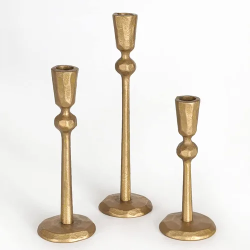 Portavelas de hierro antiguo de latón – Juego de 3 portavelas decorativo, portavelas para bodas, cenas, fiestas