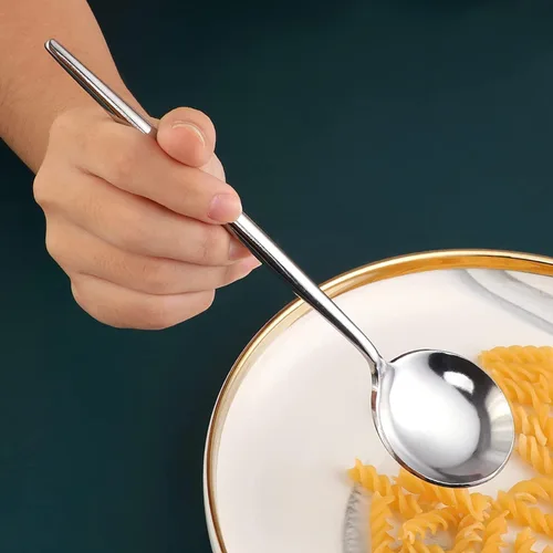 Miniatura 6 de Juego de 18 cucharas de mesa de acero inoxidable, cucharas redondas de mango largo, cucharas de caldo, juego de 18 (plateado, 8.3 pulgadas)