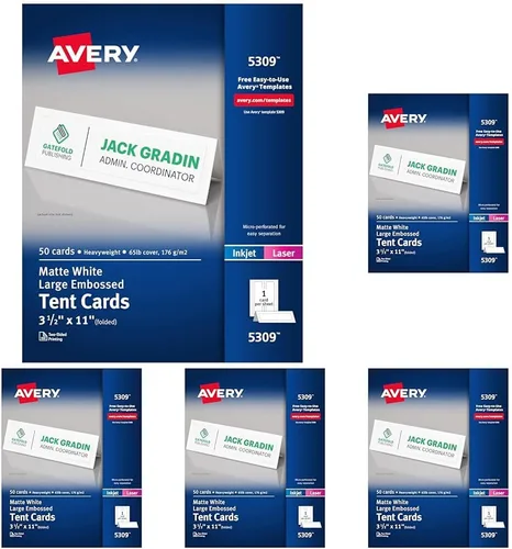 Miniatura 9 de Avery Tarjetas de Mesa Imprimibles, 3.5" x 11" pulgadas, Blancas con Borde en Relieve, 50 Tarjetas de Lugar en Blanco para Impresoras Láser