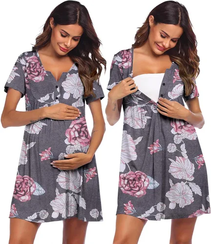 Ekouaer Vestido de parto y parto, camisón de lactancia, camisones de maternidad para hospital, camisón corto de lactancia S-XXL