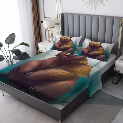 Miniatura 9 de Bear Sheets tamaño individual – Sábanas de cama de animales de dibujos animados, microfibra suave y bolsillo profundo, sábanas y fundas de almohada