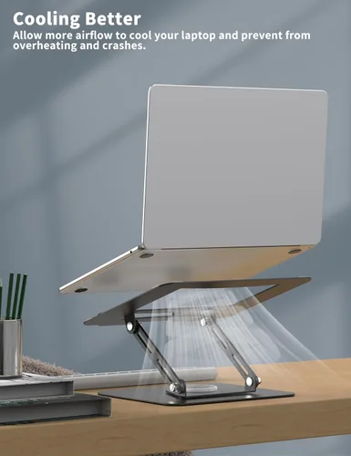 Miniatura 4 de ALASHI Soporte para laptop para escritorio con base giratoria de 360°, soportes ajustables para laptop multiángulo, elevador plegable para laptop
