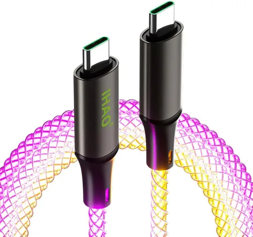Miniatura 12 de IHAO Cable de carga multipuerto, 3 combinaciones en un cable USB A a USB C/Micro USB PD, cable de carga rápida iluminado LED que fluye compatible