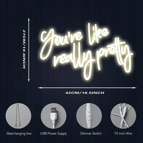 Miniatura 6 de DAKABUKA Letrero de neón "You Are Like Really Pretty" en blanco cálido Decoración de habitación Luces de neón LED para decoración de pared
