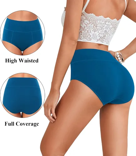Miniatura 3 de ASIMOON Ropa interior de cintura alta con control de abdomen para mujer, de algodón, talla grande, cobertura completa, bragas para mujer