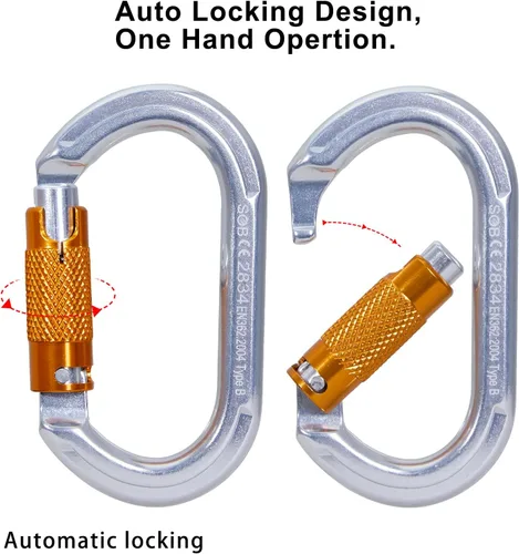 Miniatura 6 de SOB Clips de mosquetón de escalada con bloqueo automático, conector de mosquetón asimétrico de alta resistencia utilizado para rappel