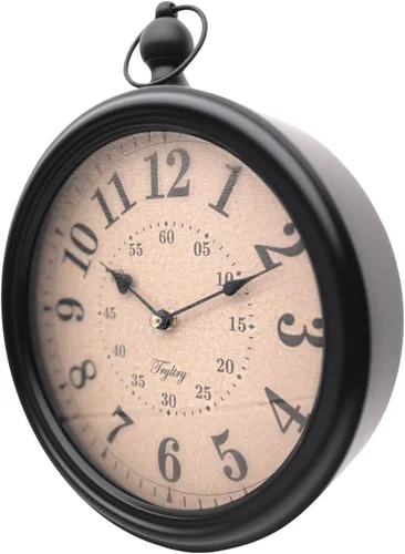 Miniatura 3 de Reloj de pared redondo retro de metal, estilo antiguo, funciona con pilas, estilo antiguo para cocina, sala de estar u oficina, color negro