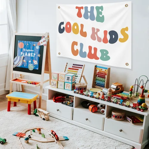 Miniatura 7 de Yinkin Playroom Decor The Cool Kids Club - Pancarta de pared de 36 x 26 pulgadas, diseño de arco iris, lindo y colorido tapiz para colgar