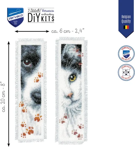 Miniatura 2 de Vervaco Marcapáginas de punto de cruz para perro y gato (juego de 2) 2.4" x 8" PN-0155651