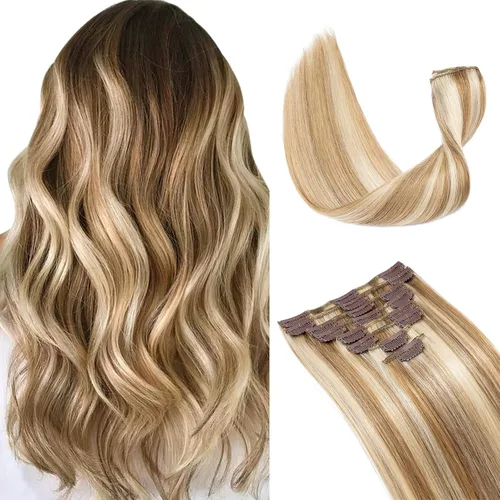 Miniatura 15 de Extensiones de cabello con clip, cabello humano Remy, extensiones de cabello largo lacio de una pieza con 5 clips, con gancho para colgar