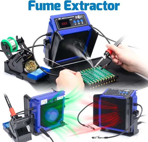 Miniatura 4 de WEP 948DQ-III Extractor de humos de doble filtrado con estación de soldador de 110 W, absorbente de humo de soldadura 2 en 1, con control PID, ℉/℃