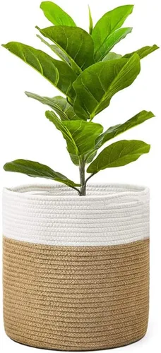 Miniatura 7 de Cesta tejida para macetas de interior, cesta de almacenamiento de cuerda de algodón con asa, cestas tejidas de yute para plantas de interior, maceta