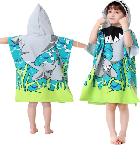 Miniatura 12 de Toalla de playa con capucha de microfibra ligera para niños, niños pequeños, baño / alberca / poncho de natación, encima del traje de baño.