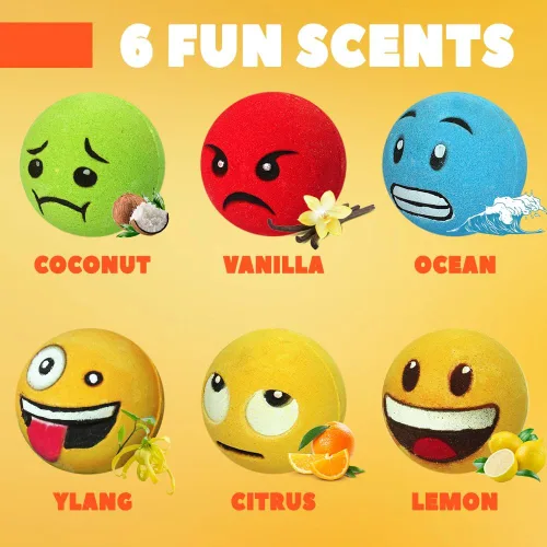Miniatura 2 de HZEX Juego de 6 bombas de baño faciales grandes con emociones – Divertidas bombas de spa inspiradas en emojis – Hecho a mano con manteca de karité