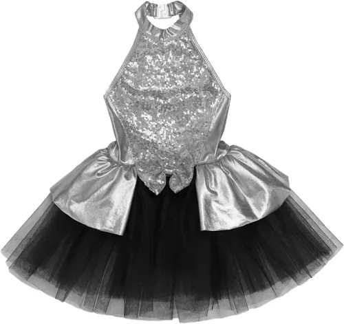 Miniatura 14 de CHICTRY Vestido tutú de ballet con lentejuelas brillantes para niñas y niñas, moderno disfraz de baile latino de jazz