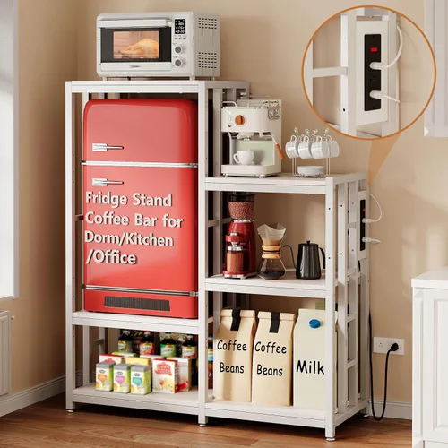 Miniatura 11 de Soporte para Mini Nevera, Estación de Gabinete de Barra de Café con Espacio de Almacenamiento para Insertar Refrigerador Pequeño, Organizador