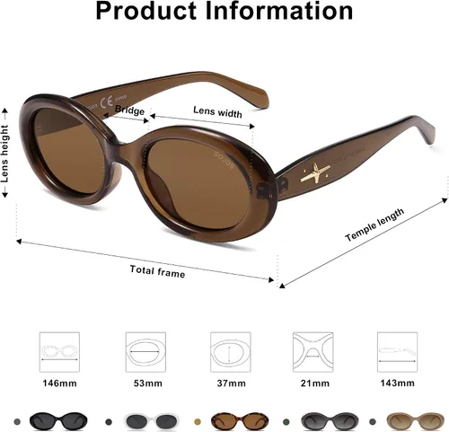 Miniatura 5 de SOJOS Gafas de sol polarizadas ovaladas pequeñas retro para mujeres y hombres, estilo vintage de los años 90, protección UV400, gafas de sol