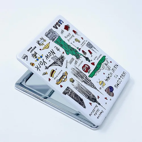 Miniatura 2 de Niñas y mujeres moda elegante recuerdo de Nueva York espejo de viaje espejo de mano espejo cosmético maquillaje compacto espejo (JMR-270801J)